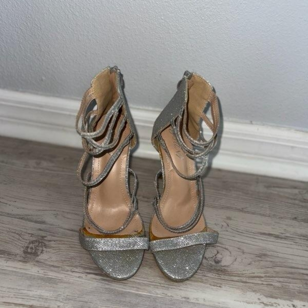 Silver Strappy Heels with Double Ankle Straps
